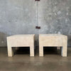 Pair of Vintage Beige Wood & Travertine Side Tables