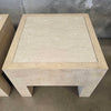 Pair of Vintage Beige Wood & Travertine Side Tables
