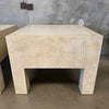 Pair of Vintage Beige Wood & Travertine Side Tables