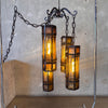 Mid Century Spanish Revival/Gothic Four-Arm Iron & Amber Glass Plug-In Chandelier