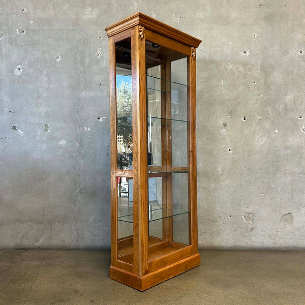 Oak Sliding Door Display Case w/ 4 Adjustable Glass Shelves