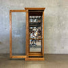 Oak Sliding Door Display Case w/ 4 Adjustable Glass Shelves