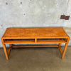 1982 Oak Mid Century Modern Style Console w/ Cane Shelf
