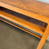 1982 Oak Mid Century Modern Style Console w/ Cane Shelf