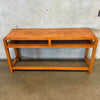 1982 Oak Mid Century Modern Style Console w/ Cane Shelf