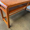 1982 Oak Mid Century Modern Style Console w/ Cane Shelf