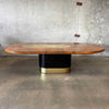 Mid Century Burl & Brass Dining Table (One Leaf)