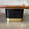 Mid Century Burl & Brass Dining Table (One Leaf)