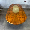 Mid Century Burl & Brass Dining Table (One Leaf)