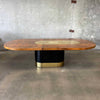 Mid Century Burl & Brass Dining Table (One Leaf)