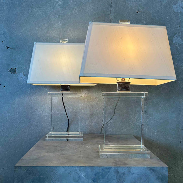 Pair of Vintage Heavy Glass Lamps - PENDING