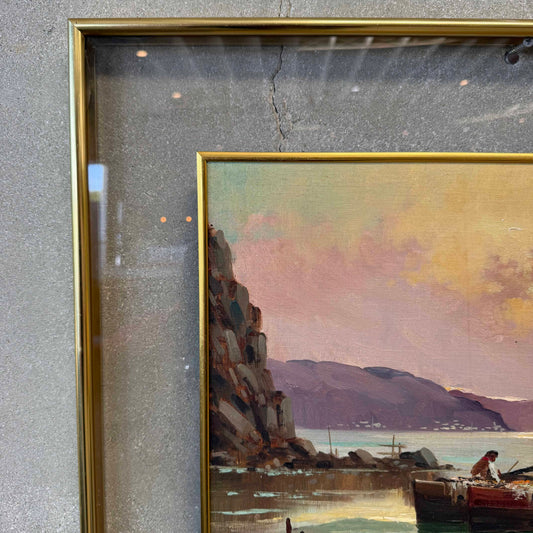 1960s' Ilio Gianaccini Italian Fisherman Painting - Oil on Canvas