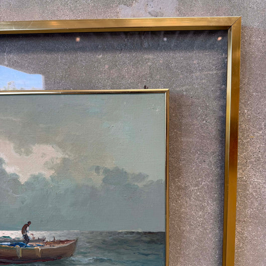 1960s' M. Rinaldi Italian Fisherman Painting - Oil on Canvas