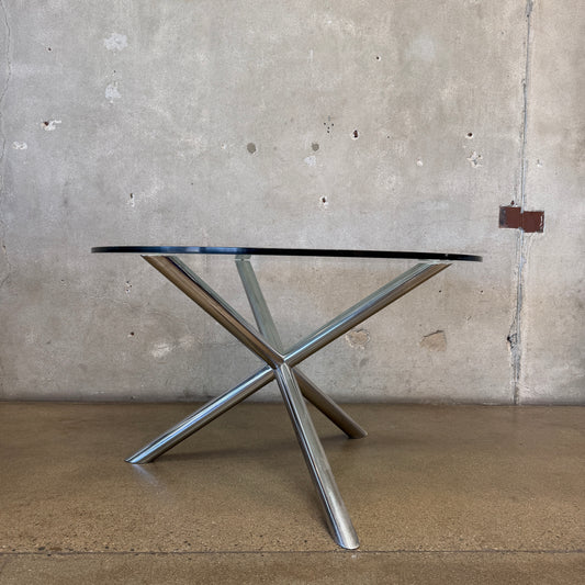 Chrome Jack Base Glass Dining Table In the Style Of Milo Baughman