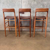 Set Of 3 Mid Century Modern Bar Stools Danish Style With Walnut Finish - Italy Product Image