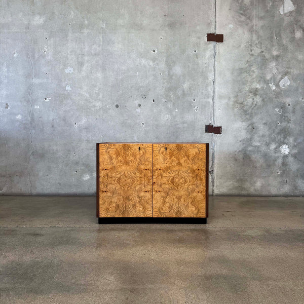 Mid Century Modern Burlwood & Brass Two Door Cabinet Product Image