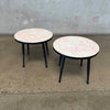 Mid Century Pair Of Round End Tables (Faux Pink Marble, Metal Legs) Product Image