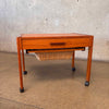 MCM Danish Teak Sewing Side Table w/ Slide Out Woven Rattan Basket Product Image