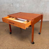 MCM Danish Teak Sewing Side Table w/ Slide Out Woven Rattan Basket Product Image