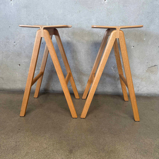 Pair of MCM Bent Plywood & Oak Bar Stools by Hay Copenhague