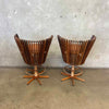 Pair of Vintage Pacific Green "Tavarua" Barstools - Palmwood & Leather Product Image