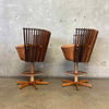 Pair of Vintage Pacific Green "Tavarua" Barstools - Palmwood & Leather Product Image