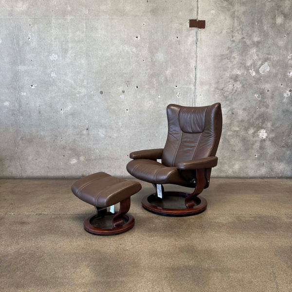 Ekornes Leather Lounge Chair & Ottoman - Norway Product Image
