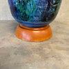 Mid Century Modern Monumental Blue Green Floral Etched Table Lamp Product Image