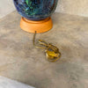 Mid Century Modern Monumental Blue Green Floral Etched Table Lamp Product Image
