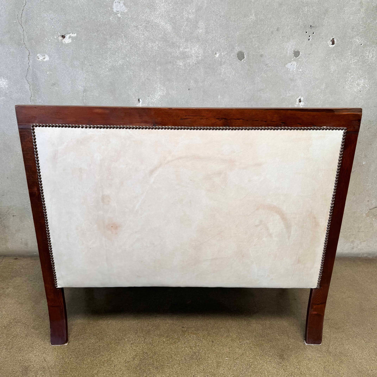 Antique French Settee in Cream Leather & Royal Blue Mohair