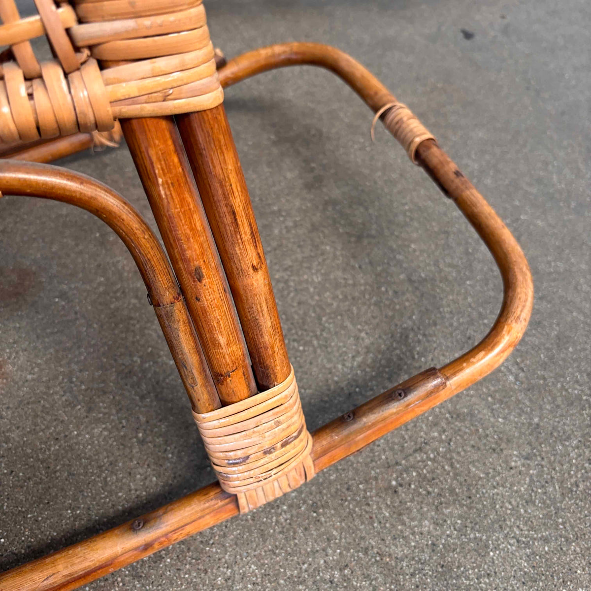 Mid Century Modern Franco Albine Style Rattan & Bamboo Rocking Horse C. 1960s