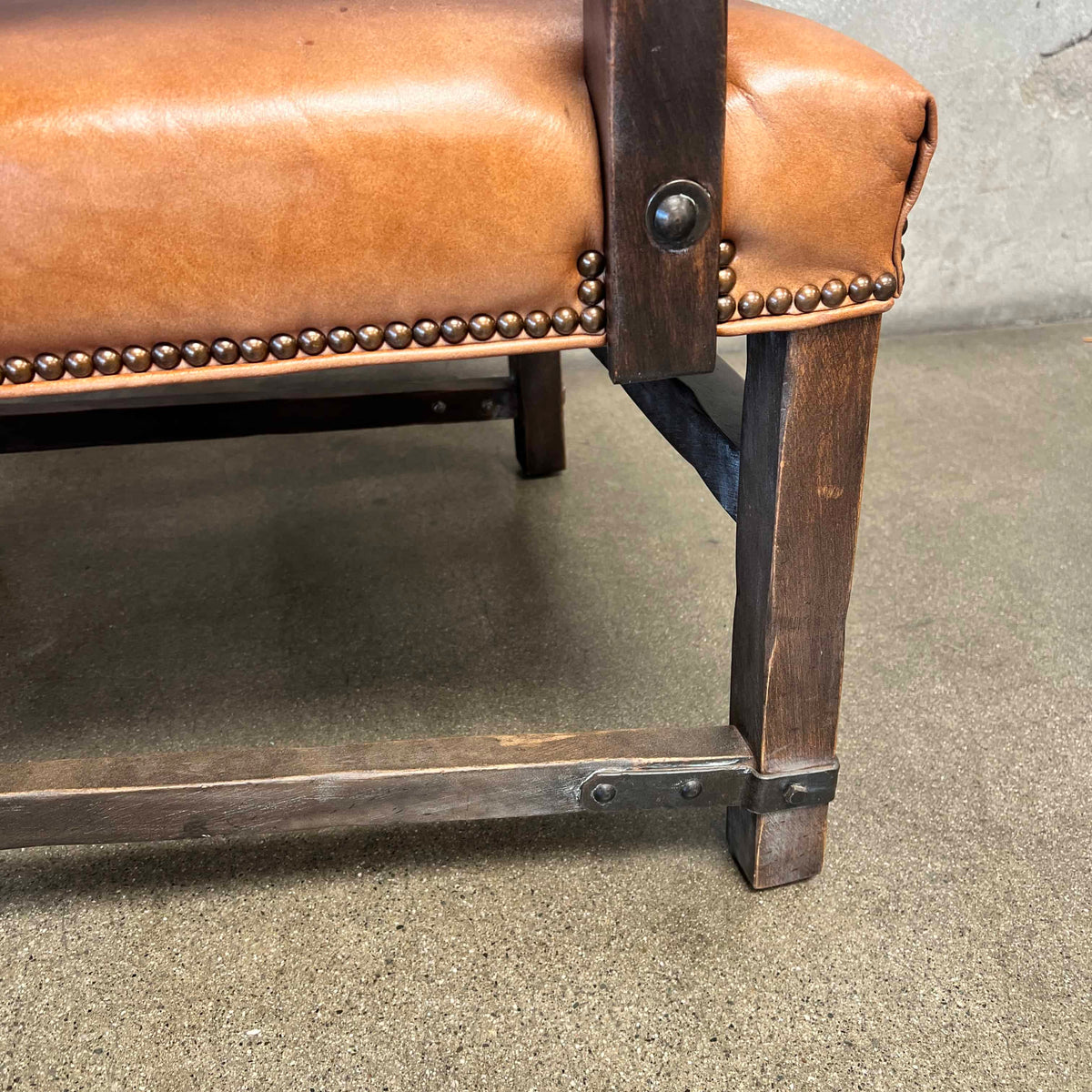 Monterey Furniture Classic Arm Chair Old Wood & Leather c. 1930