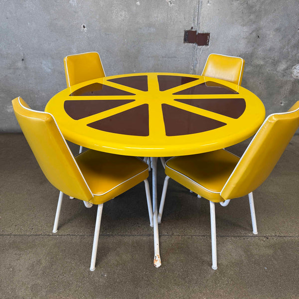 1970s Lemon Slice Dining Table and Four Original Yellow Chairs Product Image