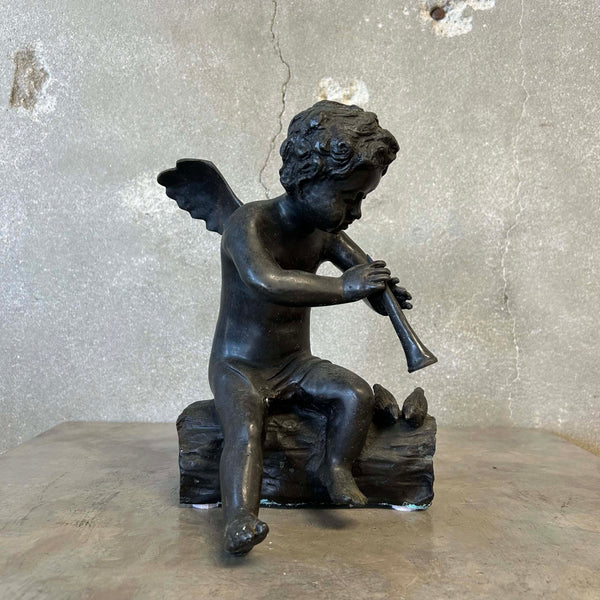 Bronze Vintage Cherub Angel Playing the Flute #1 Product Image