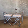 Vintage 1970's Chrome Oak Bar/Table With 2 Bar Stools New Upholstery Product Image