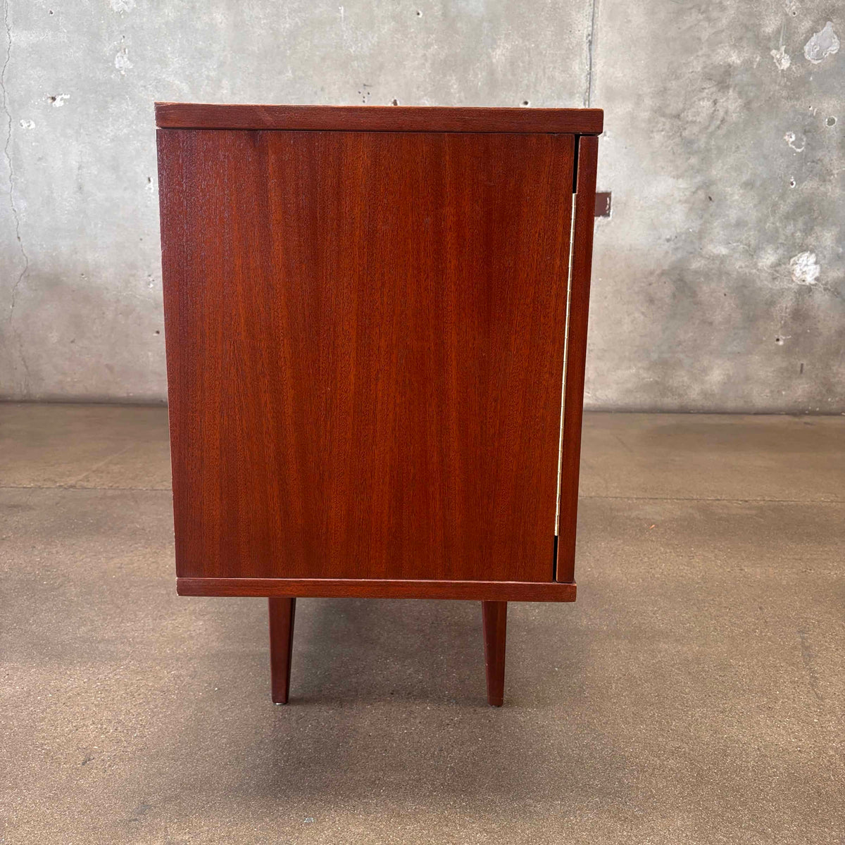 Mid Century Modern Cradenza Teak With Drop Down Compartment Tapered Legs