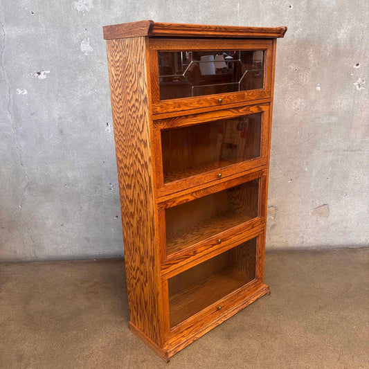 Vintage Oak Lawyer Bookcase 4 tier Cabinet