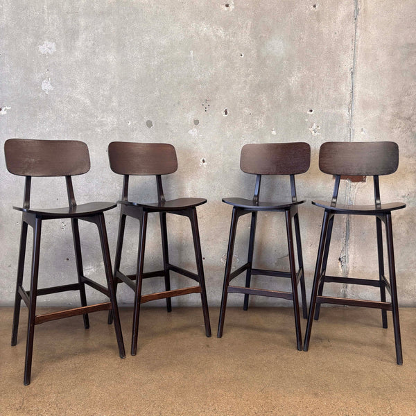 Set Of 4 Mid Century Modern Dark Walnut Barstools Made In Italy Product Image