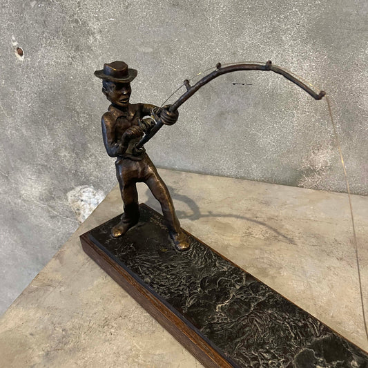 Vintage Bronze Fisherman Sculpture