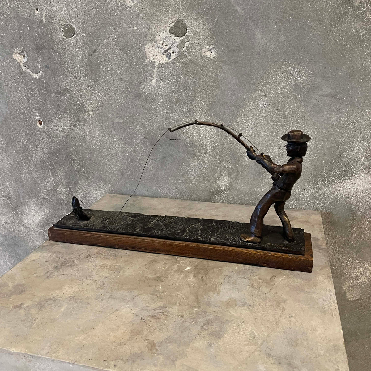 Vintage Bronze Fisherman Sculpture