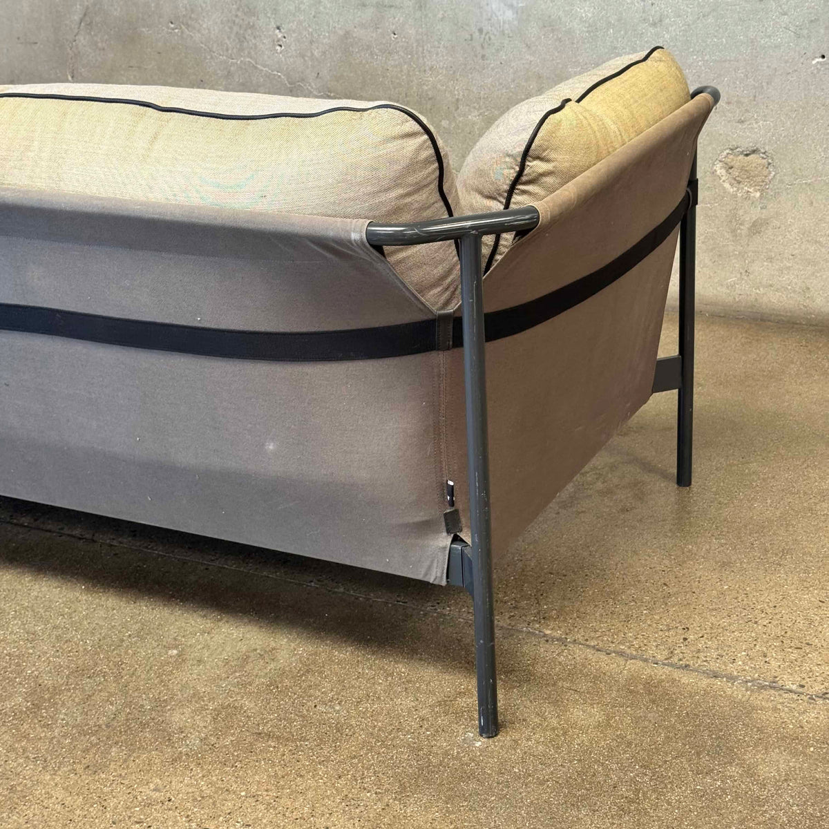 Two Seater Sleep Sofa With Metal Frame By Hay Can 2.0 Olive Green & Gray