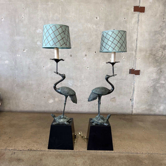 Vintage Crane on Turtle Floor Lamp Pair