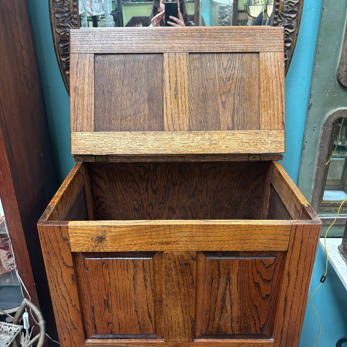 Vintage White Clad Style Oak Ice Box (Great Storage)