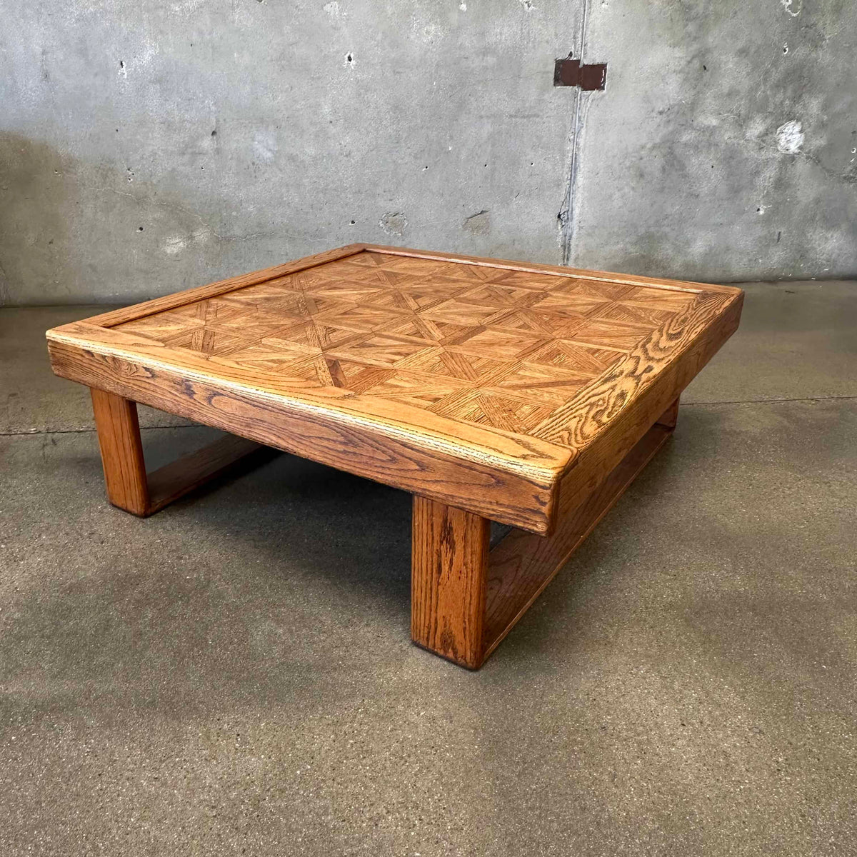 Vintage Solid Oak Parquet Coffee Table