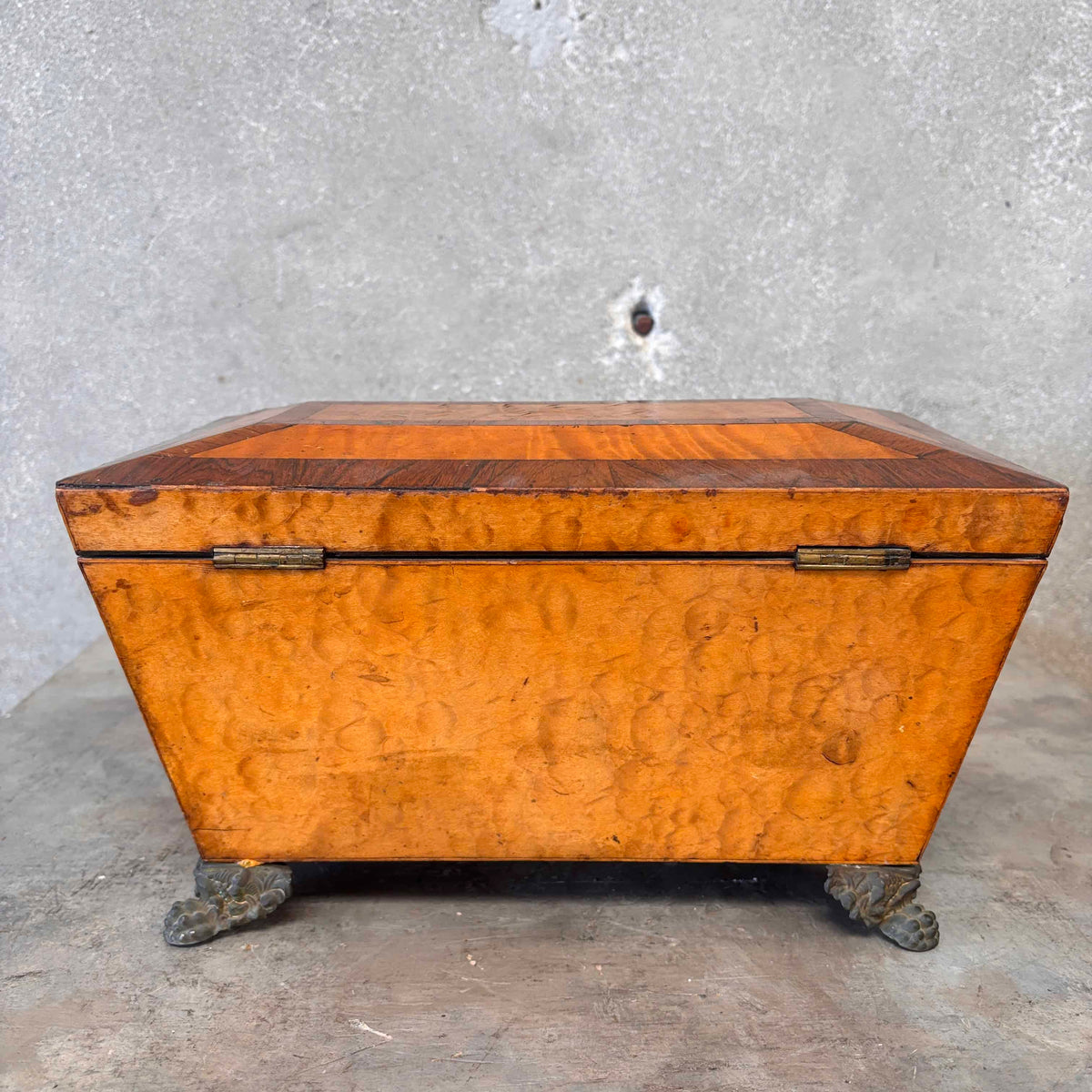 Antique Wood Sarcophagus Style Tea Caddy