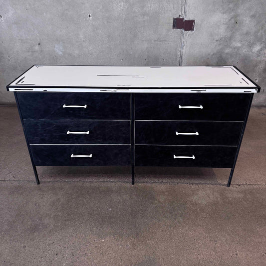 Mid Century Vista of California Iron, Wood and Leather 5 Drawer Dresser