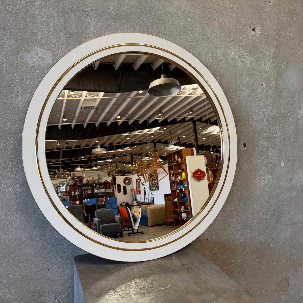 Post Modern Round Mirror w/ Brass Trim