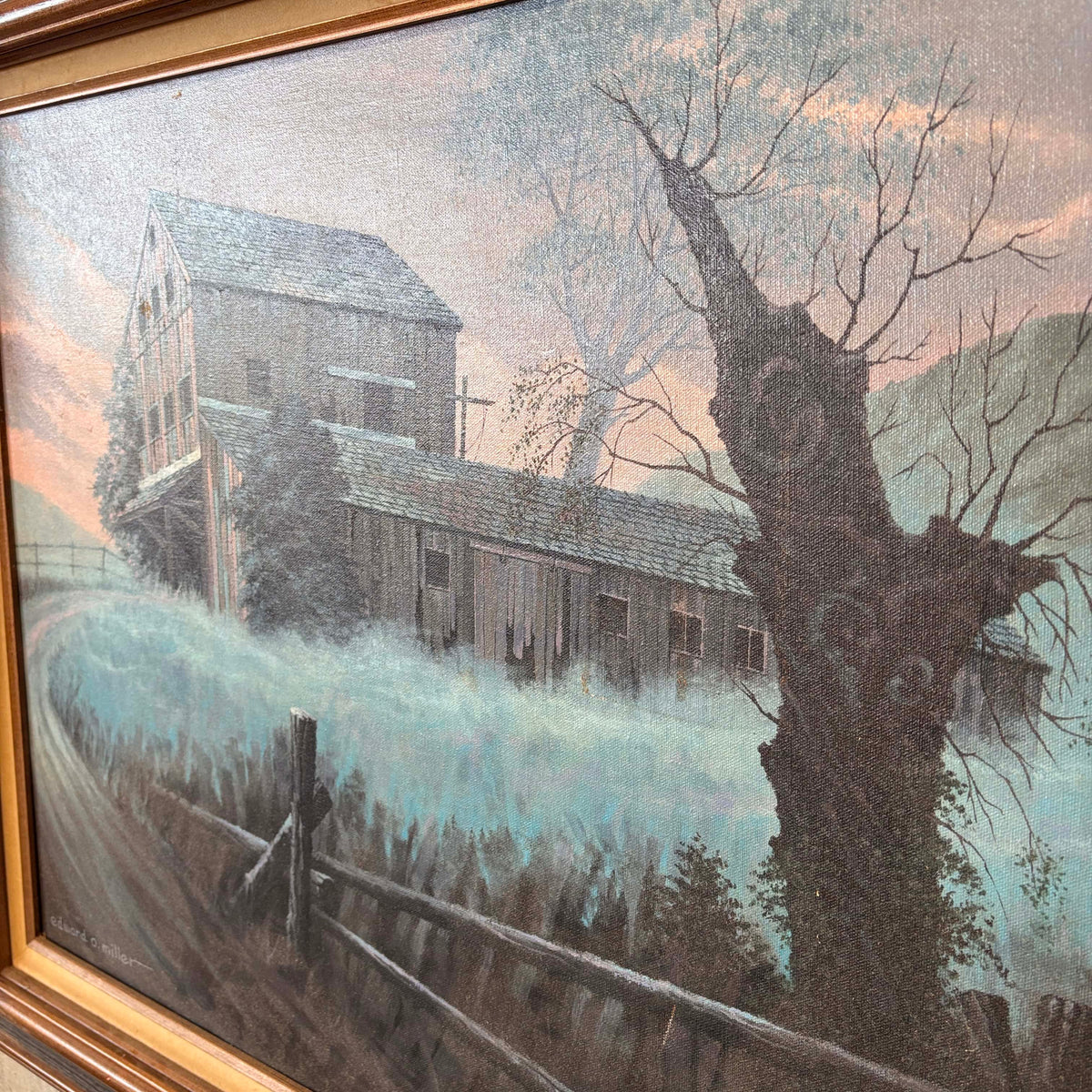 Vintage Framed Abandoned Barn Artwork By Edward O. Miller