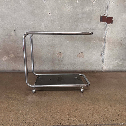 Vintage Italian Chrome Cart With Smoked Glass