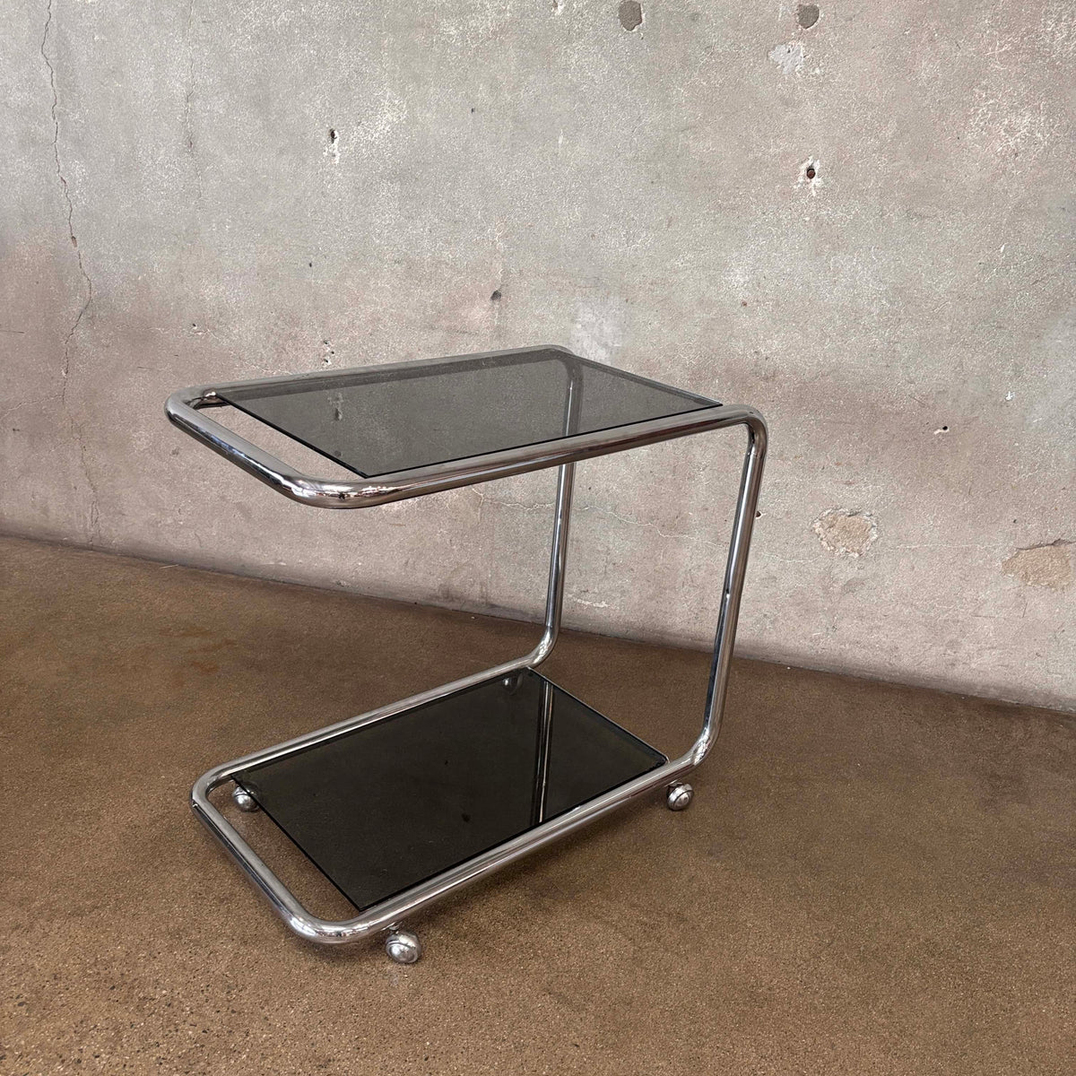 Vintage Italian Chrome Cart With Smoked Glass